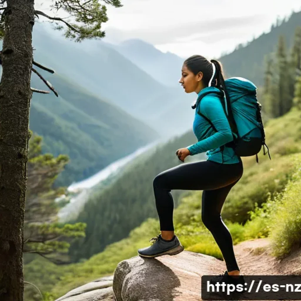 하이킹 전 가벼운 운동으로 준비하기 - A fit young Hispanic woman wearing breathable hiking clothes and sturdy trail shoes, performing dyna...