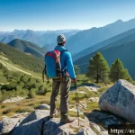 Home 20 장거리 하이킹을 위한 개인적인 목표 설정 방법 - A serene scene of a solo hiker pausing on a rocky trail in the Spanish Pyrenees at golden hour, surr...