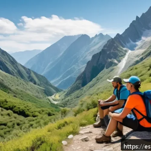 Home 31 하이킹을 위한 인내심과 끈기 키우기 - A diverse group of hikers taking a short rest on a scenic mountain trail during a bright, clear day....
