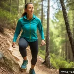 Home 23 하이킹을 위한 다양한 운동 및 훈련 방법 - A dynamic outdoor scene showing a fit adult hiker performing weighted squats and dynamic lunges on a...