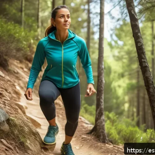 Home 17 하이킹을 위한 다양한 운동 및 훈련 방법 - A dynamic outdoor scene showing a fit adult hiker performing weighted squats and dynamic lunges on a...