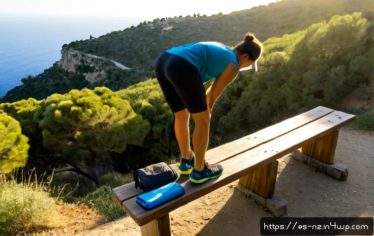 하이킹을 위한 기초 체력 훈련 루틴 - Photorealistic outdoor fitness training for hiking, a fit adult Spanish hiker in modest athletic clo...